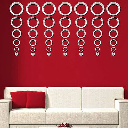 3D Ring 42 Silver Acrylic Mirror Wall Décor Set