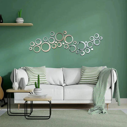3D Ring 42 Silver Acrylic Mirror Wall Décor Set